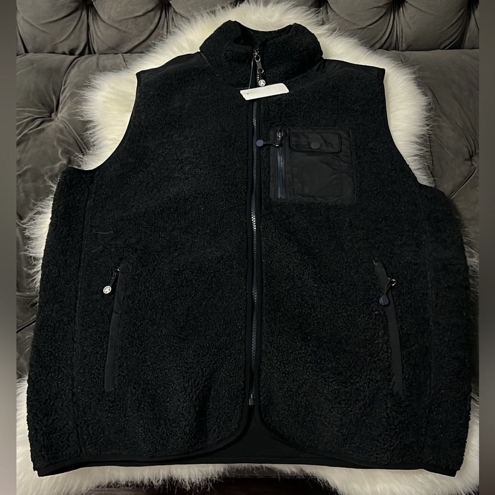 Brook Brothers Men Teddy Full Zip Fleece Vest Jacket